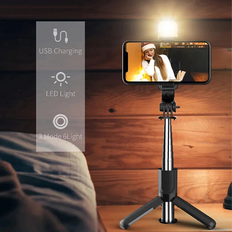 PALO DE SELFIE TRÍPODE, LUZ LED CON CONTROL BLUETOOTH