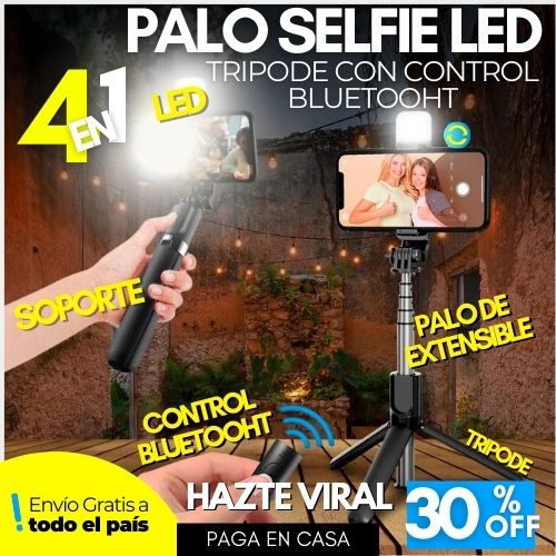 PALO DE SELFIE TRÍPODE, LUZ LED CON CONTROL BLUETOOTH