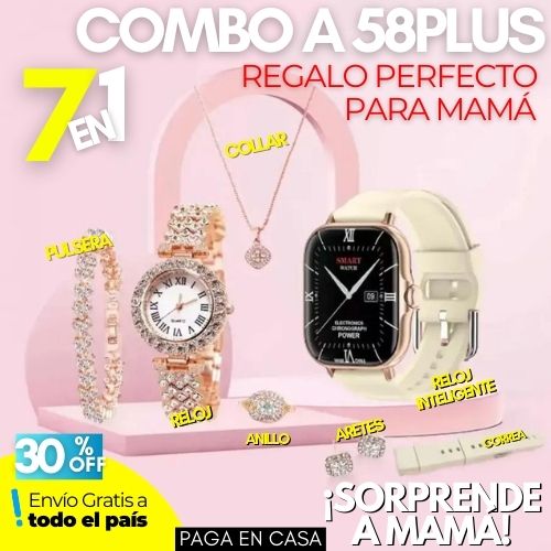 COMBO A58 PLUS SMARTHWATCH Y ACCESORIOS, REGALO PARA MAMÁ