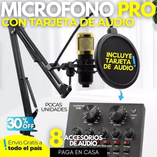 MICROFONO CONDENSADOR PROFESIONAL BM800 CON TARJETA DE SONIDO V8